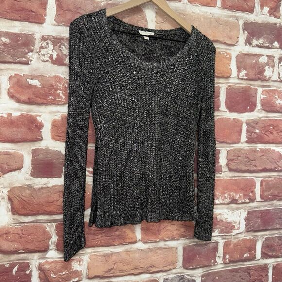 Eileen Fisher Sweater Womens Medium Petite Black White Firm Knit Popover - Picture 2 of 10